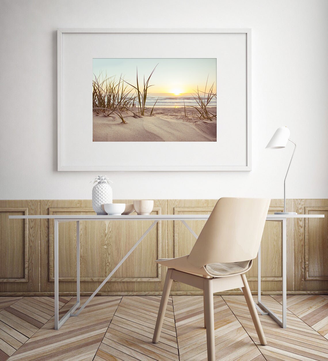 Beach Grass Pastel Sunset Beach Landscape Art Print - Image 2