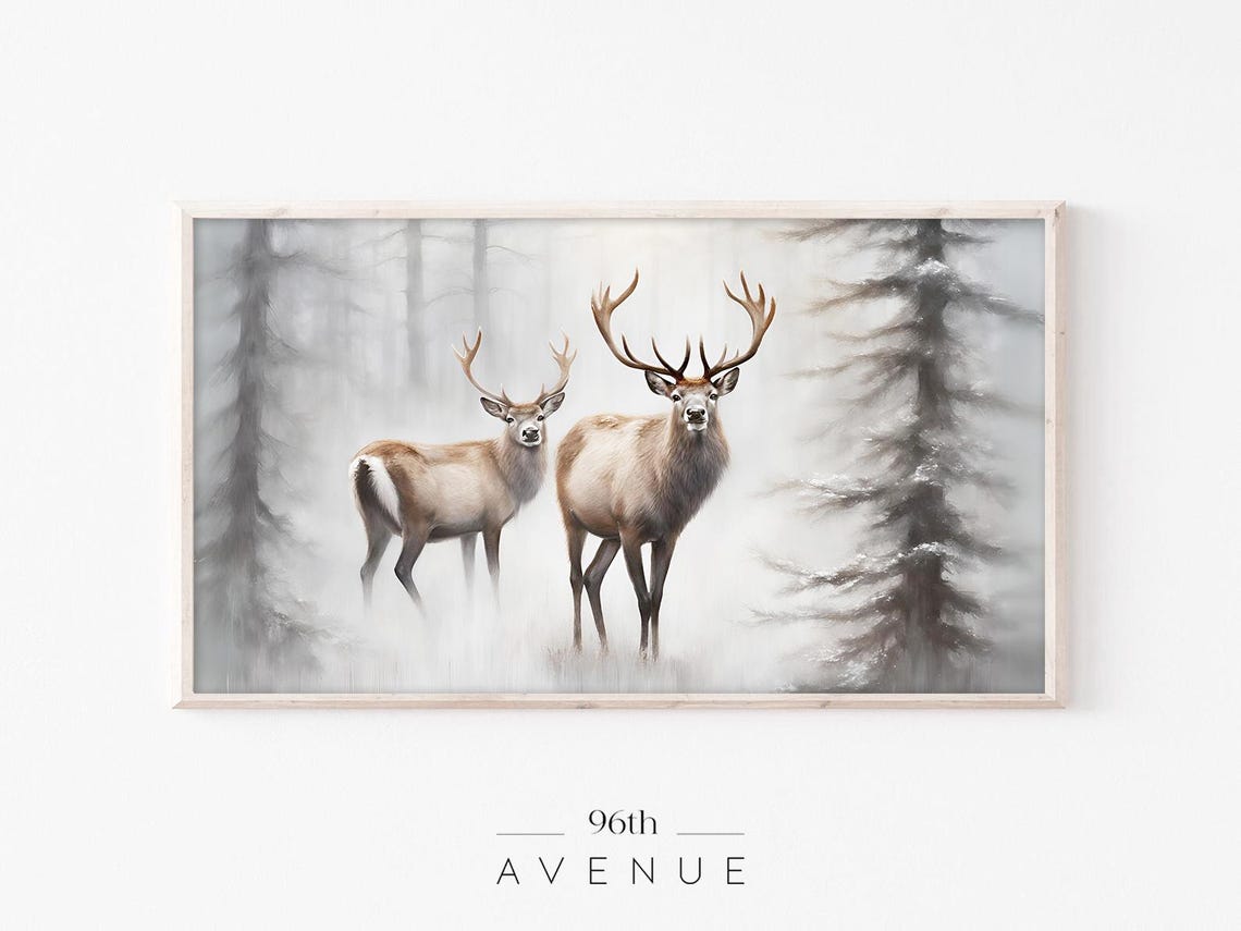 Winter Reindeer Frame Tv Art Christmas Oil Painting For Tv Tv Art Winter Wonderland Tv Art