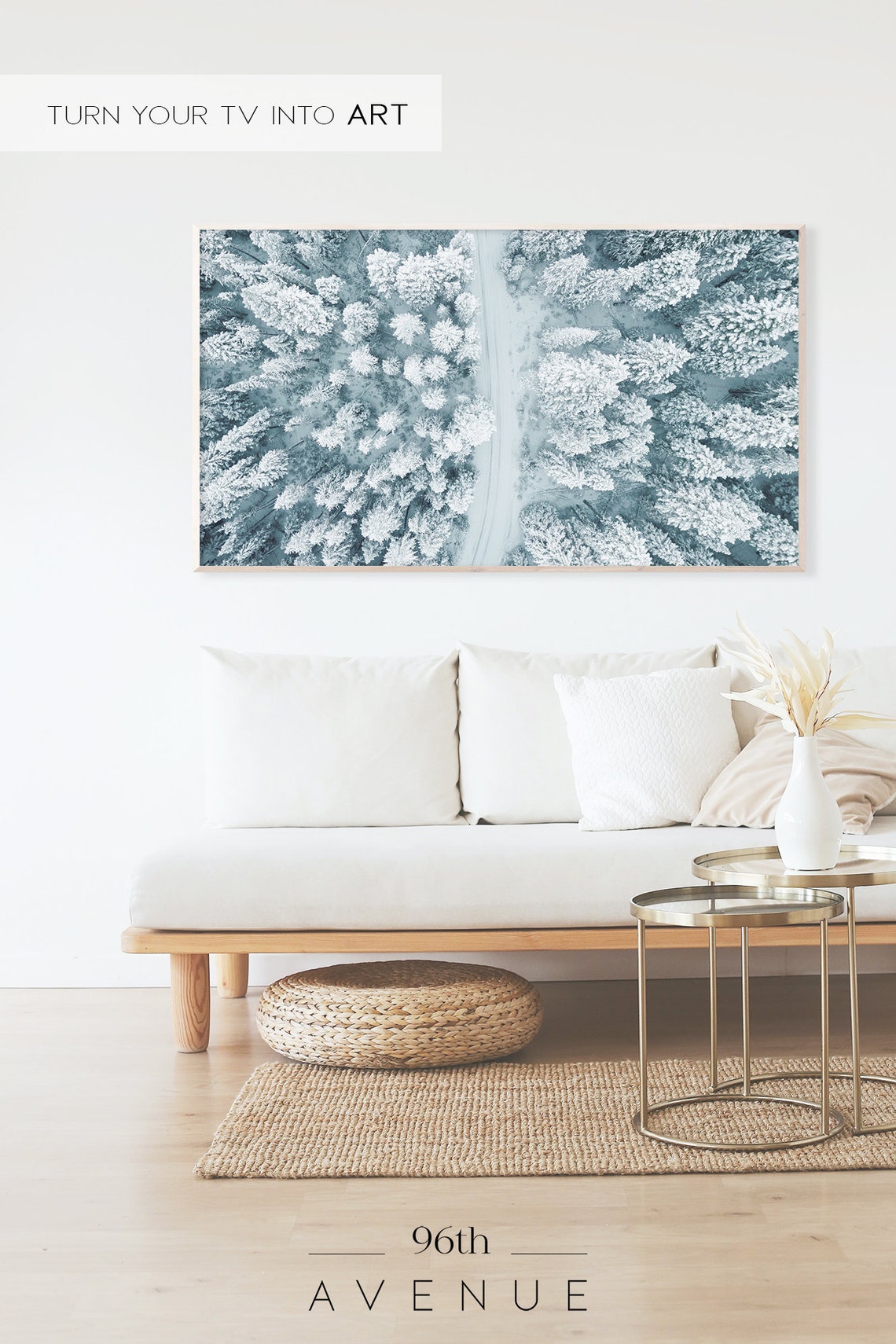 Top Down Aerial View Snowy Forest Winding Winter Road Poster - Image 2