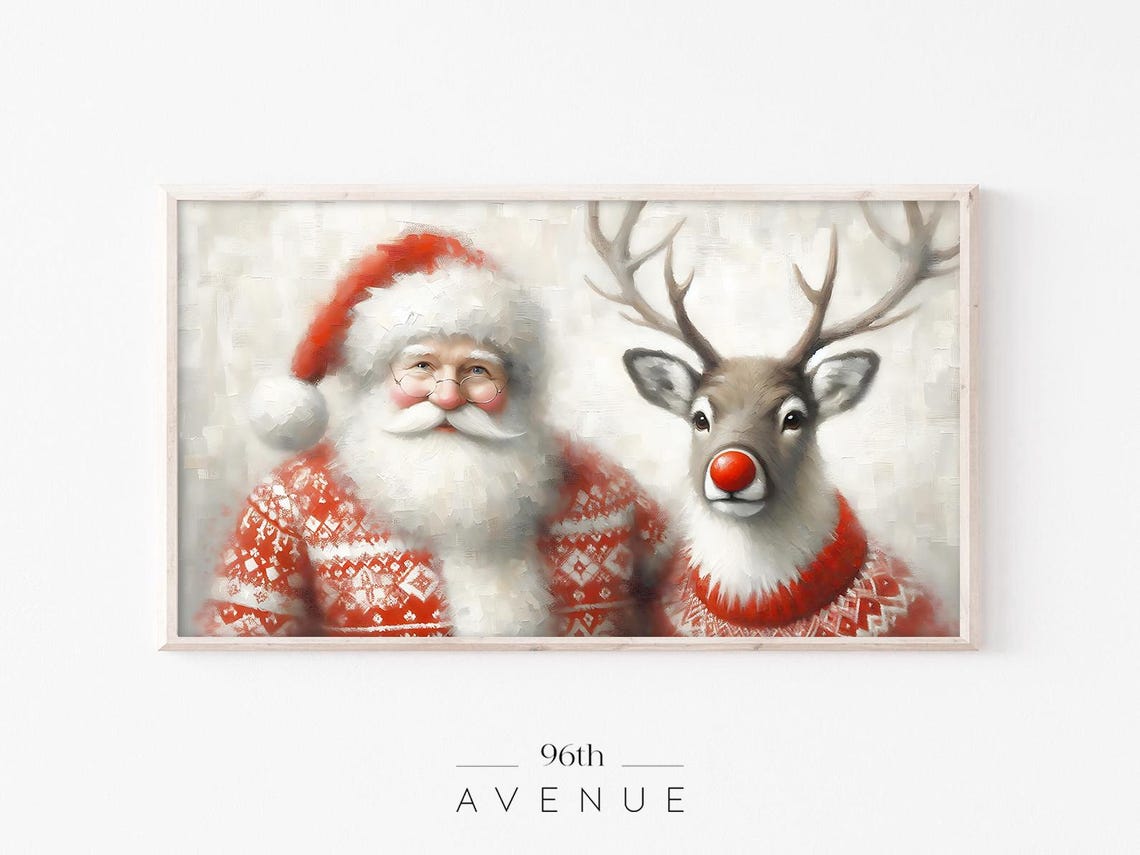 Santa Claus Rudolph Reindeer Matching Christmas Sweaters Poster