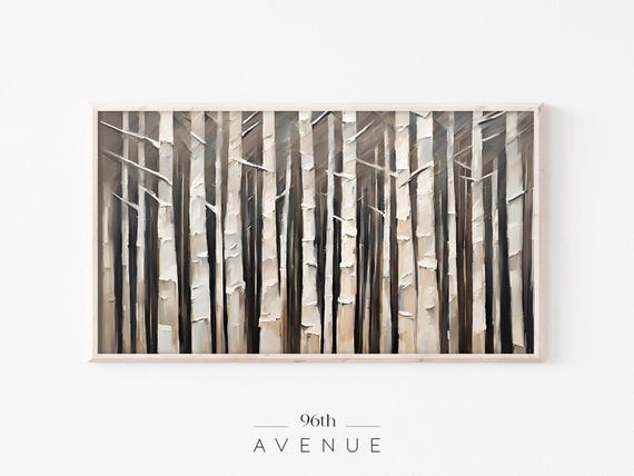 Abstract Forest Painting Frame Tv Art White Birch Trees Art For Tv Creative Woodland Painting