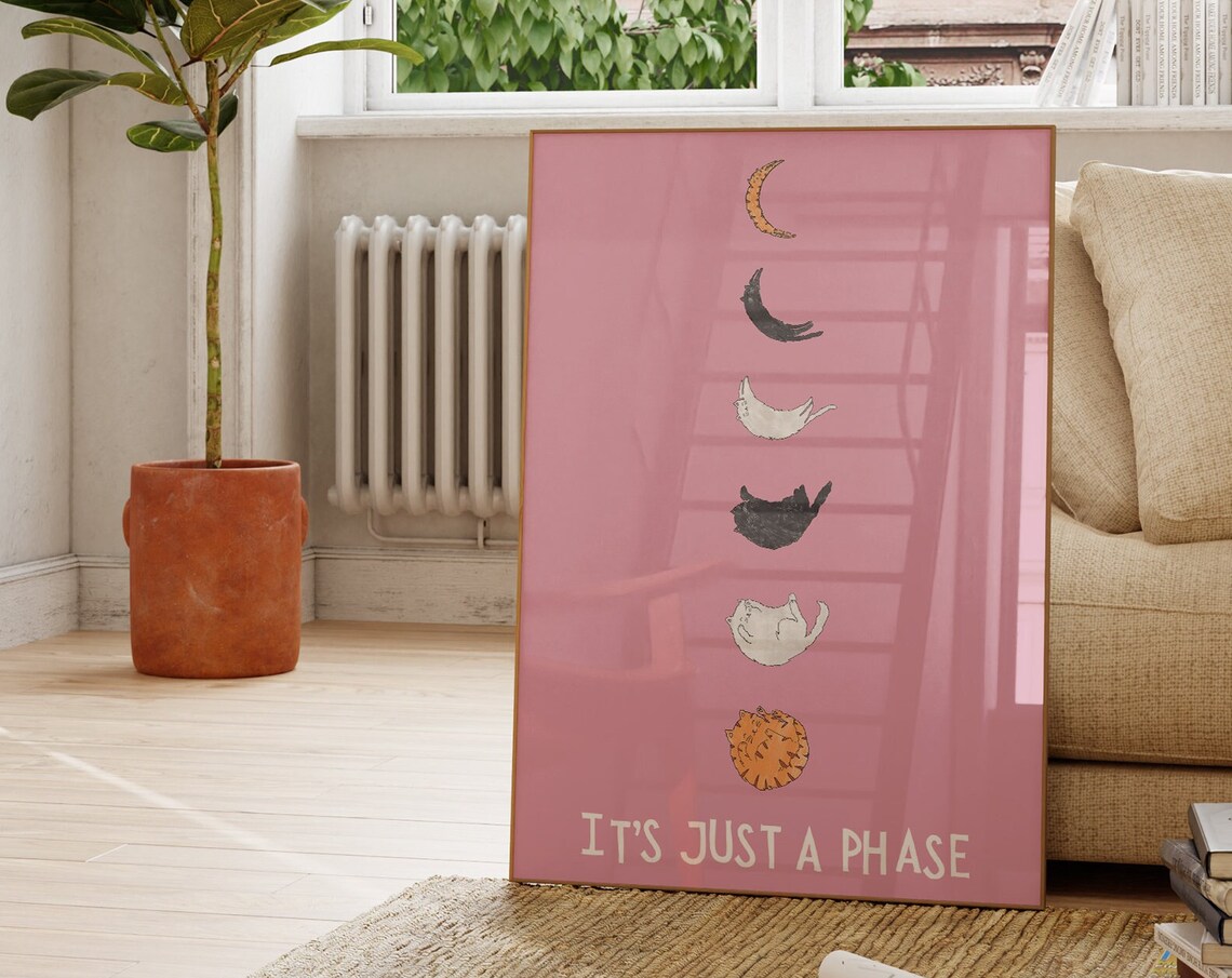 Its Just A Phase Colorful Cats Moon Cycle Pink Cat Lover Poster