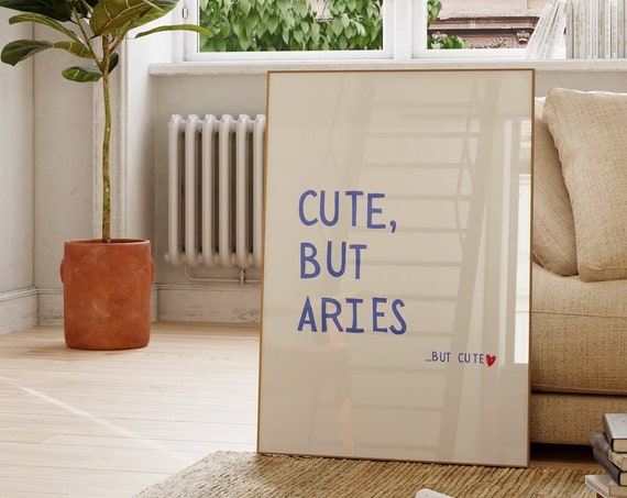 Cute But Aries Trendy Dorm Room Decor Cute Quote Zodiac Art Aesthetic Apartment Wall Art Red Heart 1 Print