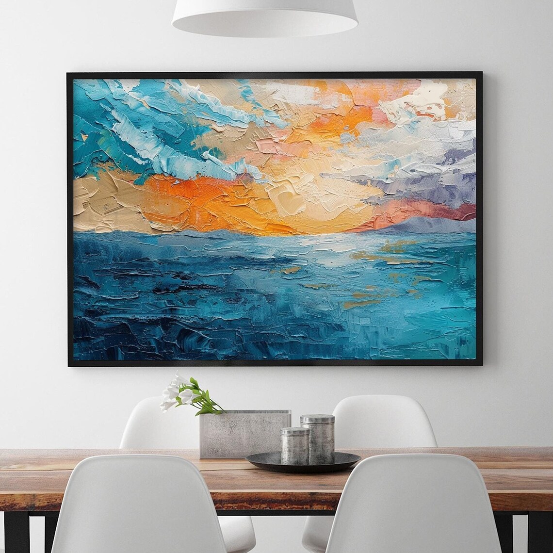 Custom Blue Ocean Seascape, Oil-Painting-Style Art Print
