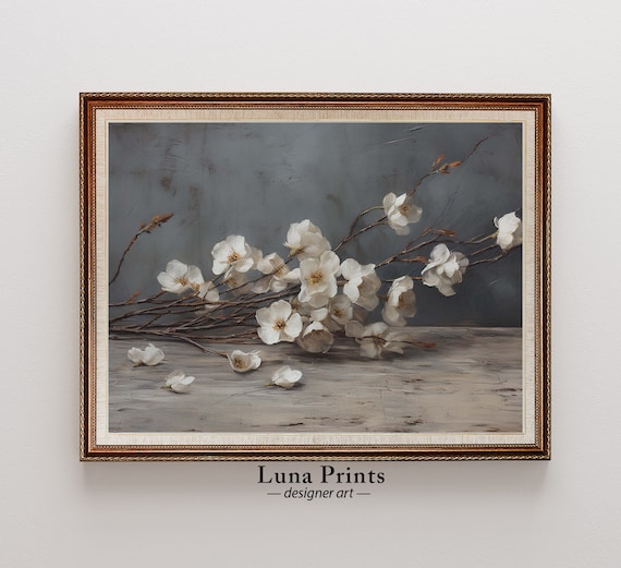 Autumn White Flowers Vintage Floral Still Life Art Print