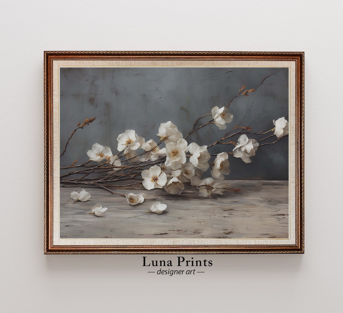 Autumn White Flowers Vintage Floral Still Life Art Print