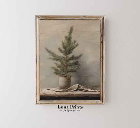 Pine Tree Painting Art Muted Winter
