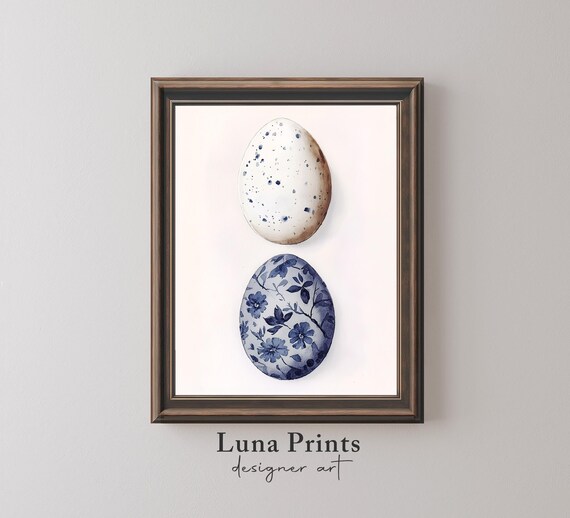 Decorated Easter Eggs Speckled and Blue Floral Watercolor Spring Poster