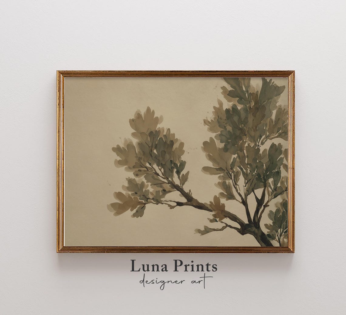 Neutral Tree Painting, Vintage Autumn Botanical Print