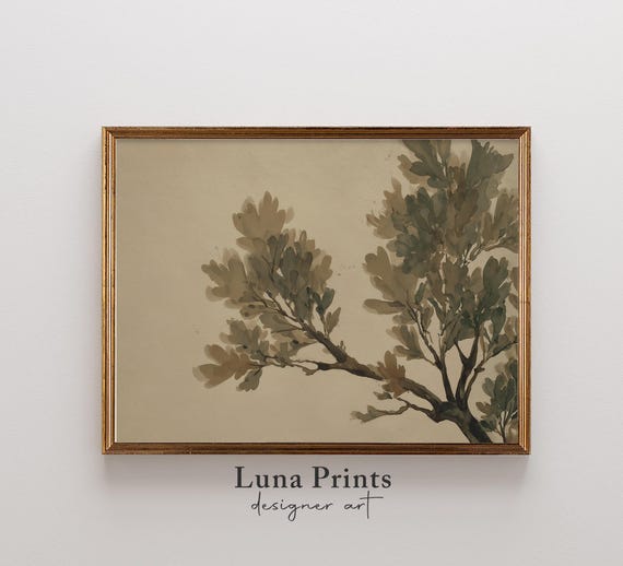 Neutral Tree Painting, Vintage Autumn Botanical Print