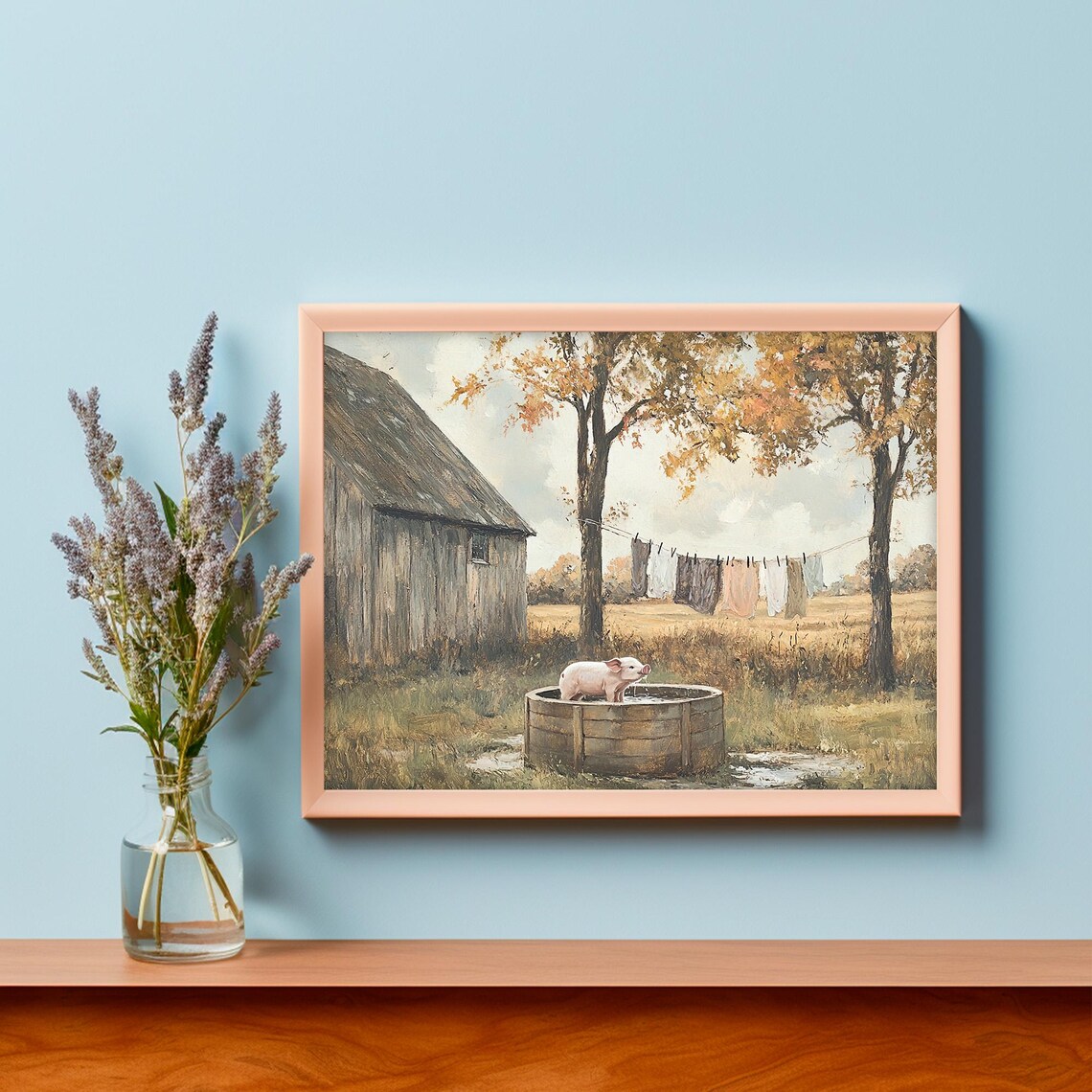 Pig Print, Vintage Farmhouse Country Cottagecore Art Print - Image 3