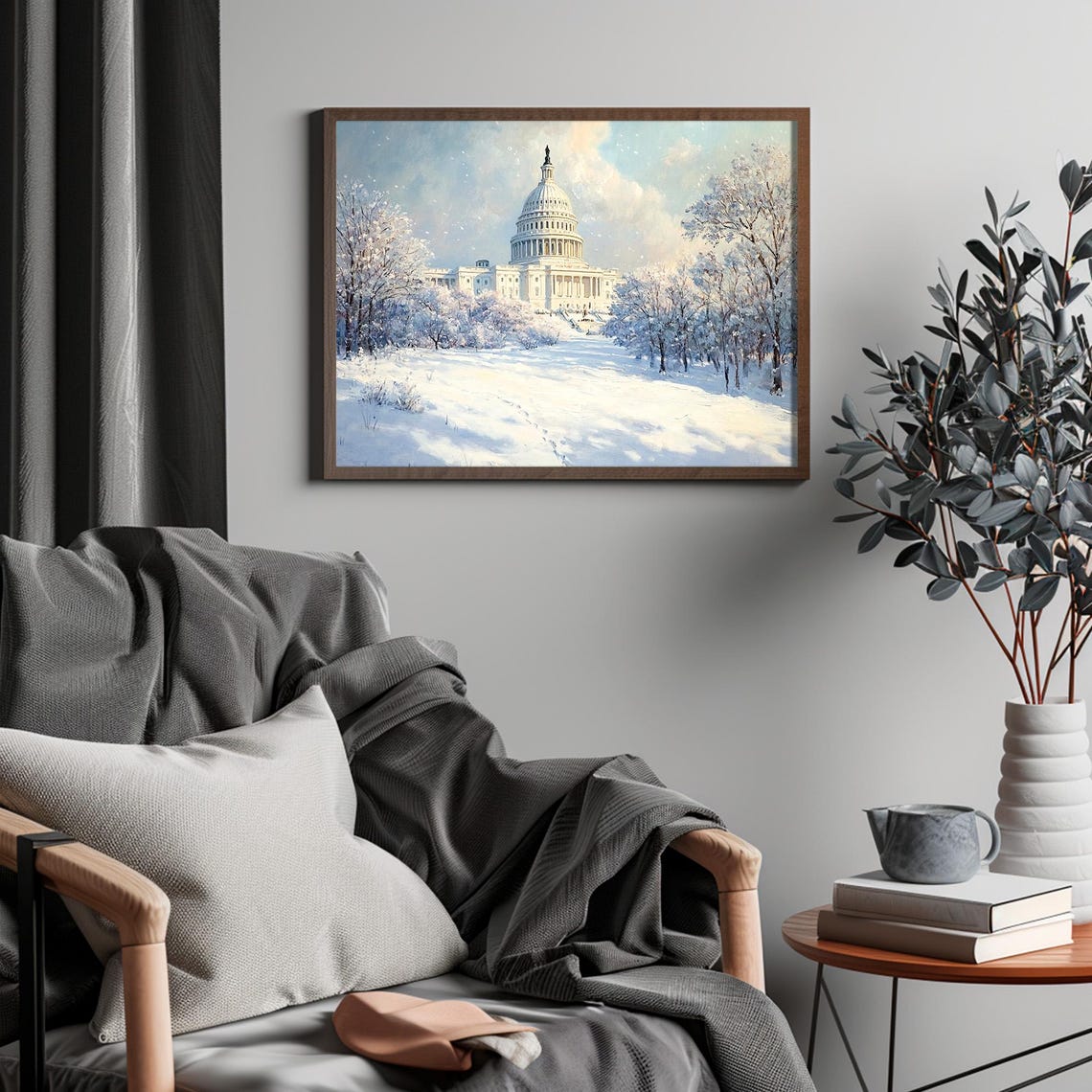 Snowy US Capitol Building Winter Washington DC Landscape Wall Art - Image 4
