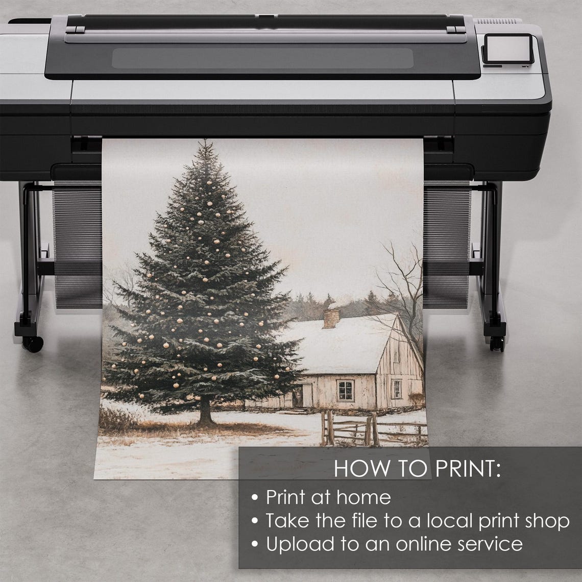 Rustic Cabin with a Tall Decorated Christmas Tree in Snow Poster - Image 5