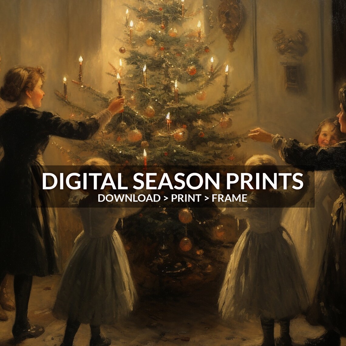 Dancing Around Christmas Tree Vintage Holiday Art Print - Image 6