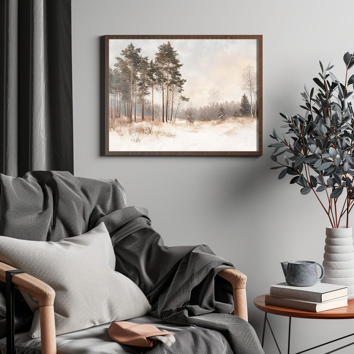 Snowy Pine Forest Winter Trees Misty Landscape Vintage Wall Art - Image 4