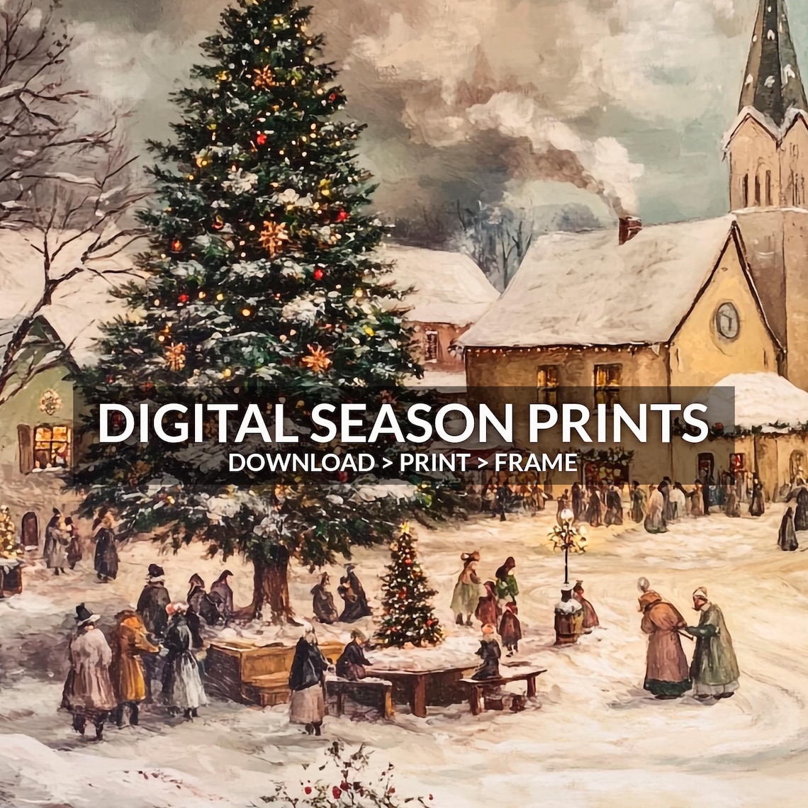 Vintage Christmas Town With Church Art Print - Image 6