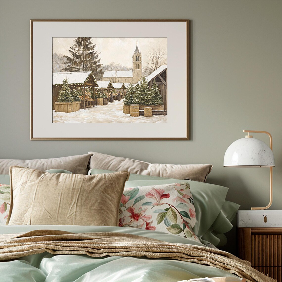 Christmas Tree Market Square Gothic Church Vintage Winter Town Poster - Image 3