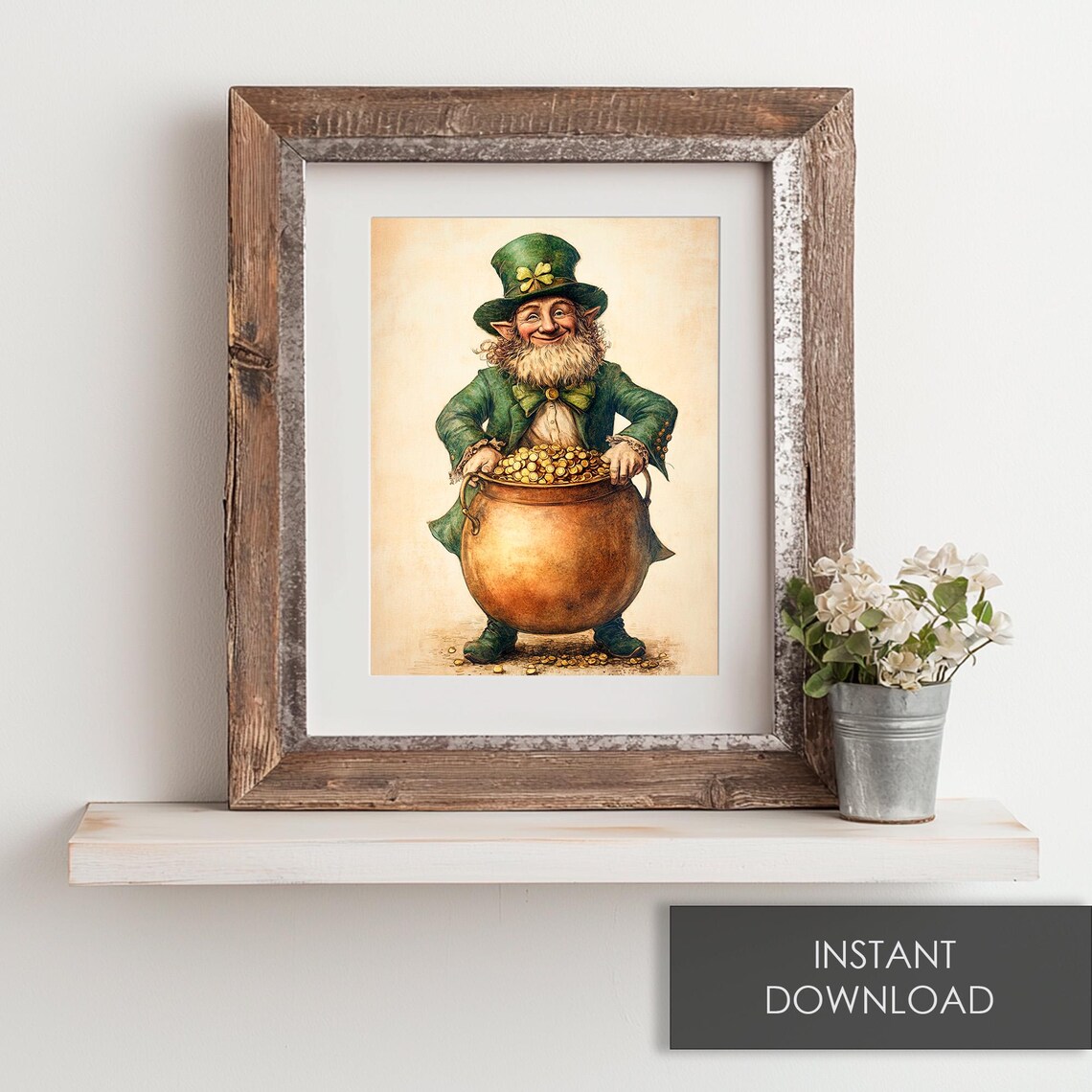Smiling Leprechaun Holding Pot Of Gold Coins St Patricks Poster - Image 6