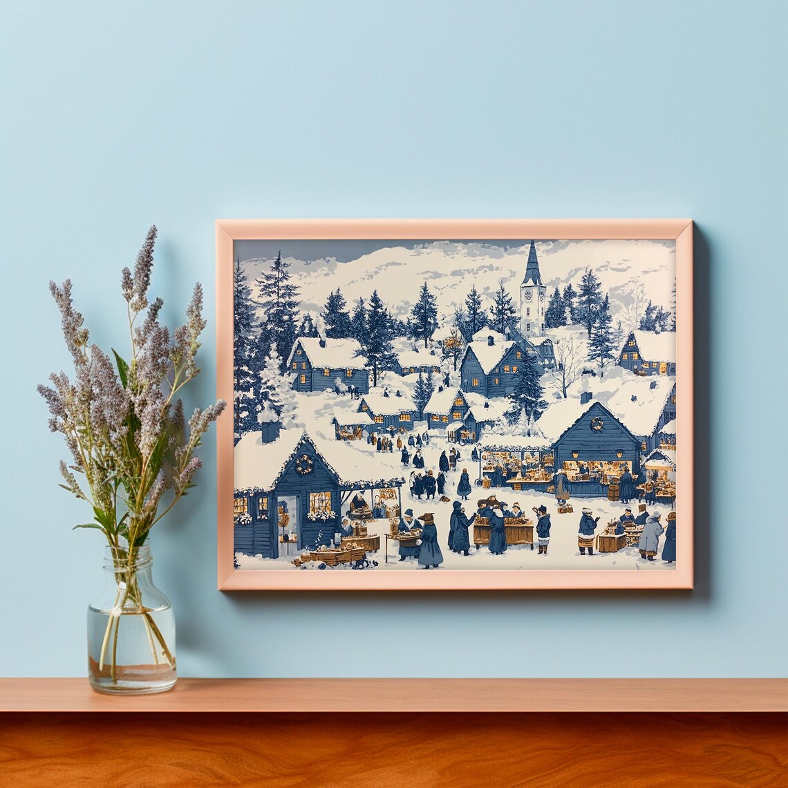 Santas Lapland Christmas Village Market Blue Snowy Scene Poster - Image 3