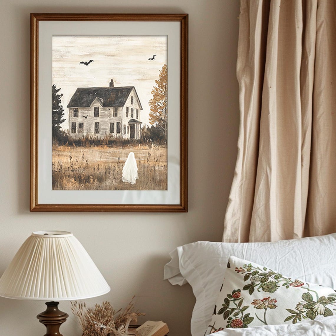 Haunted Farmhouse with Bats and a Lone Ghost Vintage Halloween Poster - Image 6