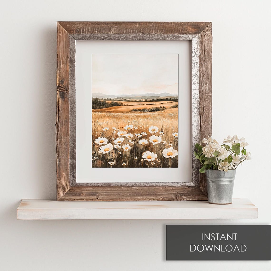 White Daisy Golden Field Rolling Hills Rustic Fall Wildflower Poster - Image 6