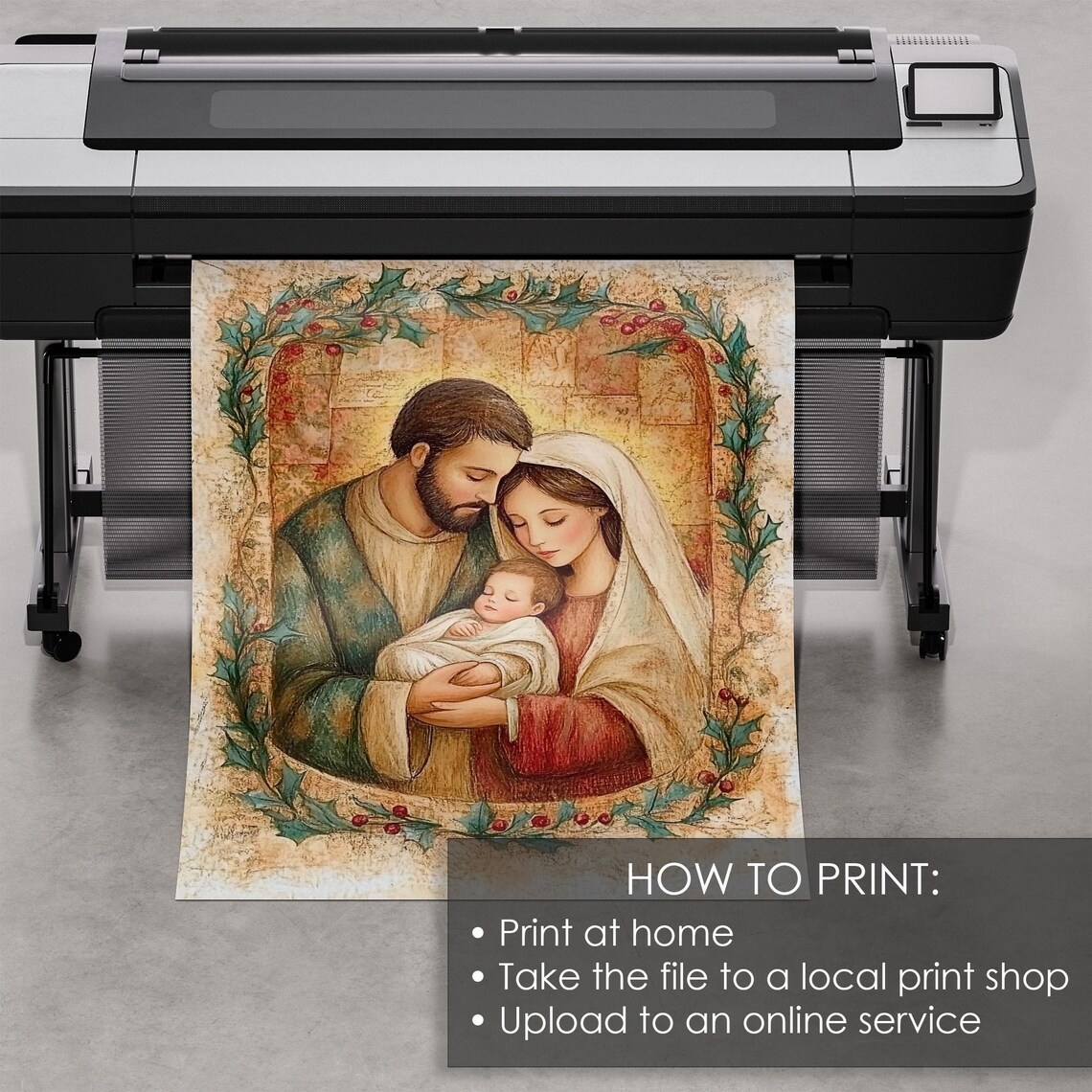 Holy Family Nativity Mary Joseph Baby Jesus Holly Christmas Art Print - Image 5
