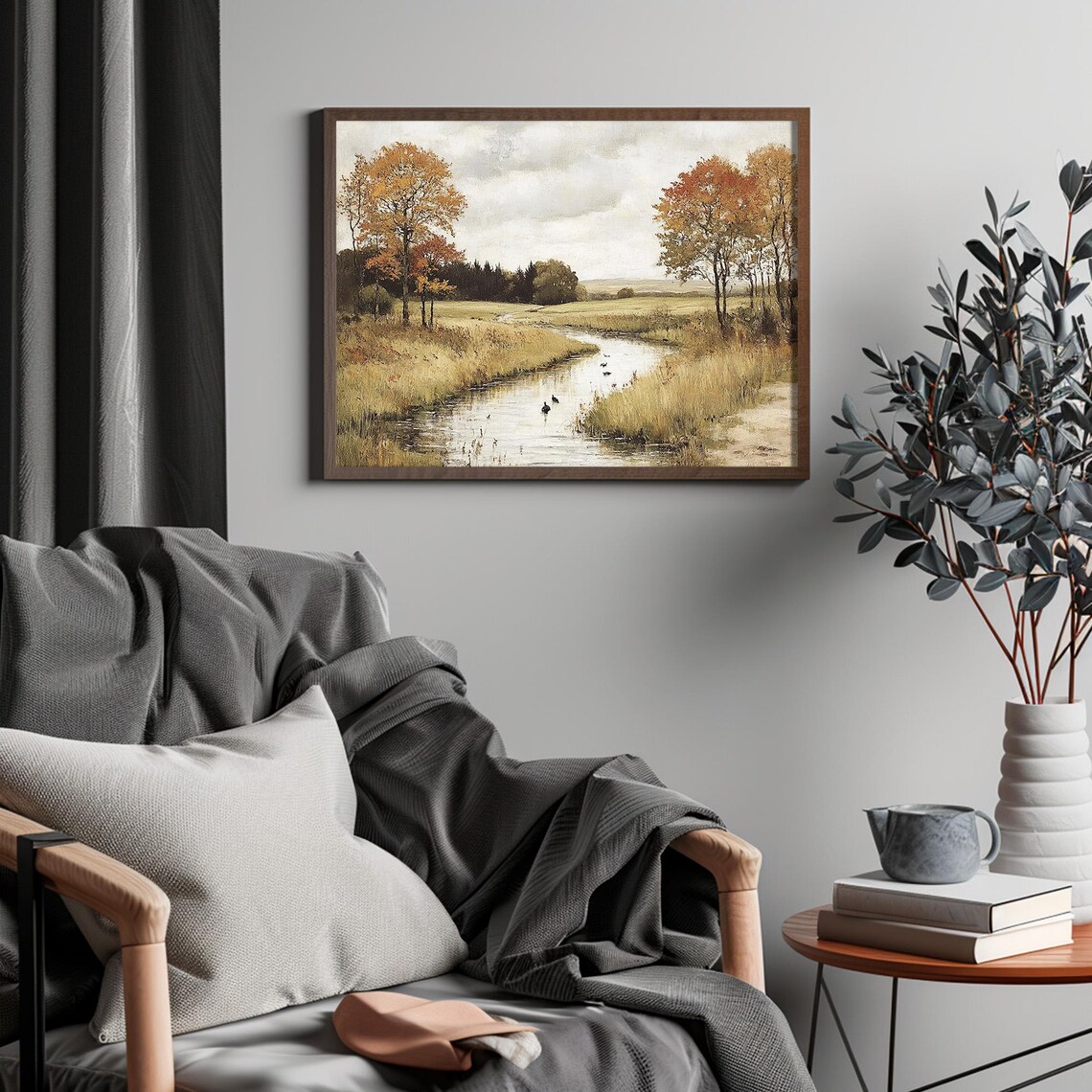 Autumn River Landscape With Ducks Moody Fall Countryside Poster - Image 4
