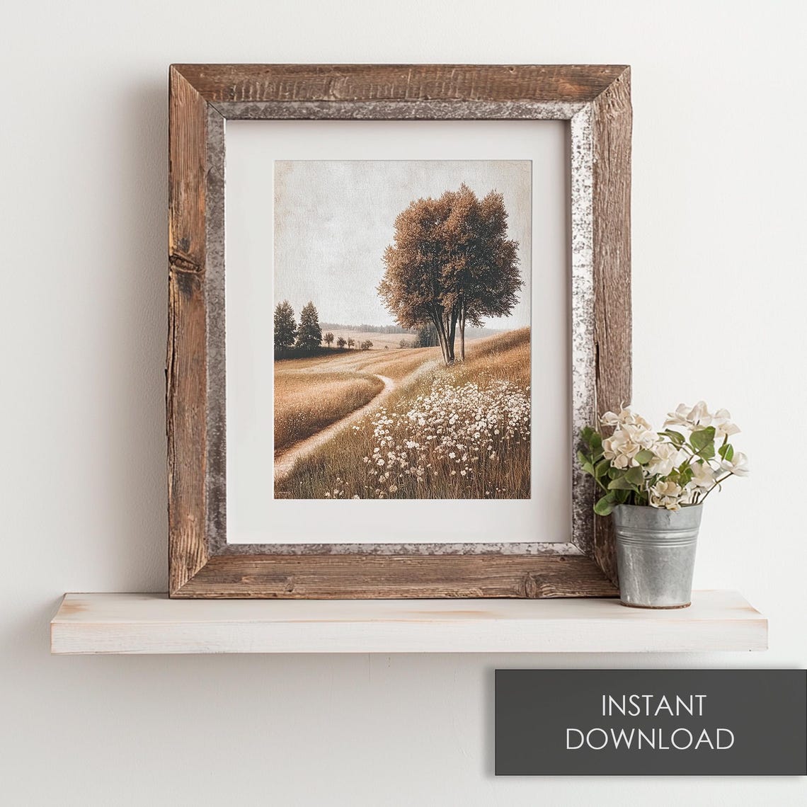Autumn Field Pathway Wildflowers Golden Tree Country Landscape Poster - Image 6
