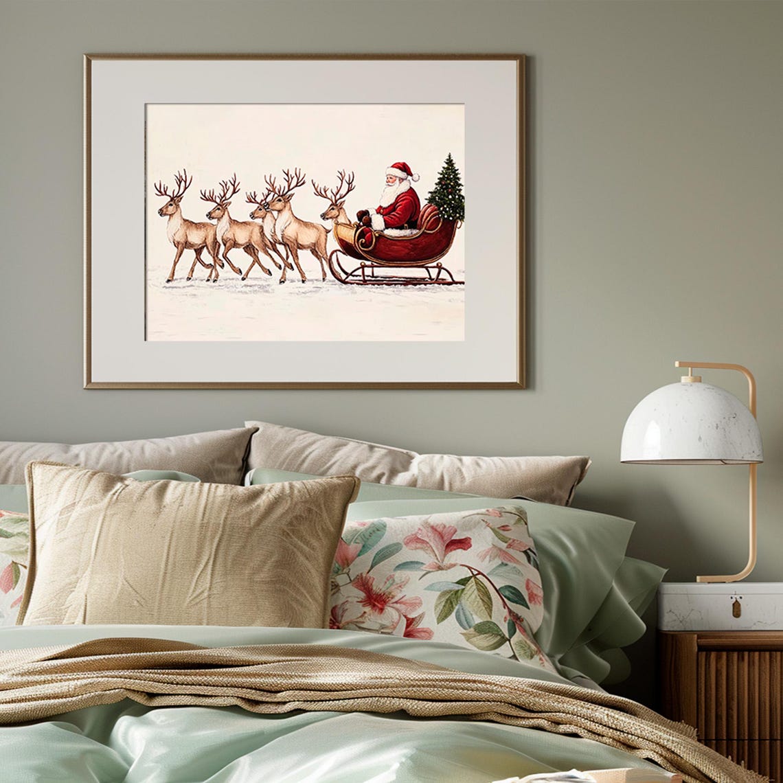 Santa Claus In Sleigh Pulled By Five Reindeer Christmas Eve Poster - Image 3