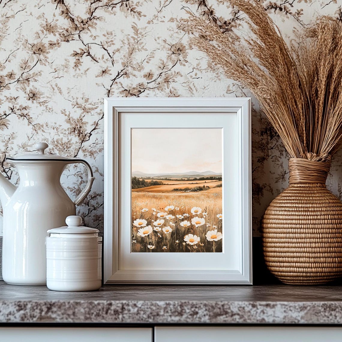 White Daisy Golden Field Rolling Hills Rustic Fall Wildflower Poster - Image 4