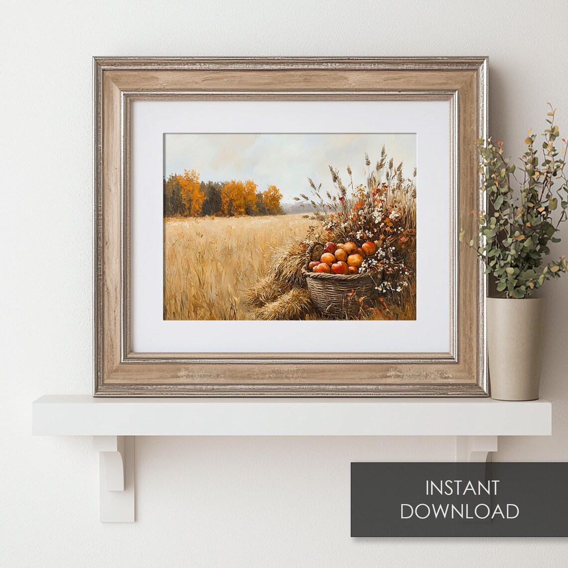 Autumn Harvest Basket Of Apples In Golden Wheat Field Poster - Image 6