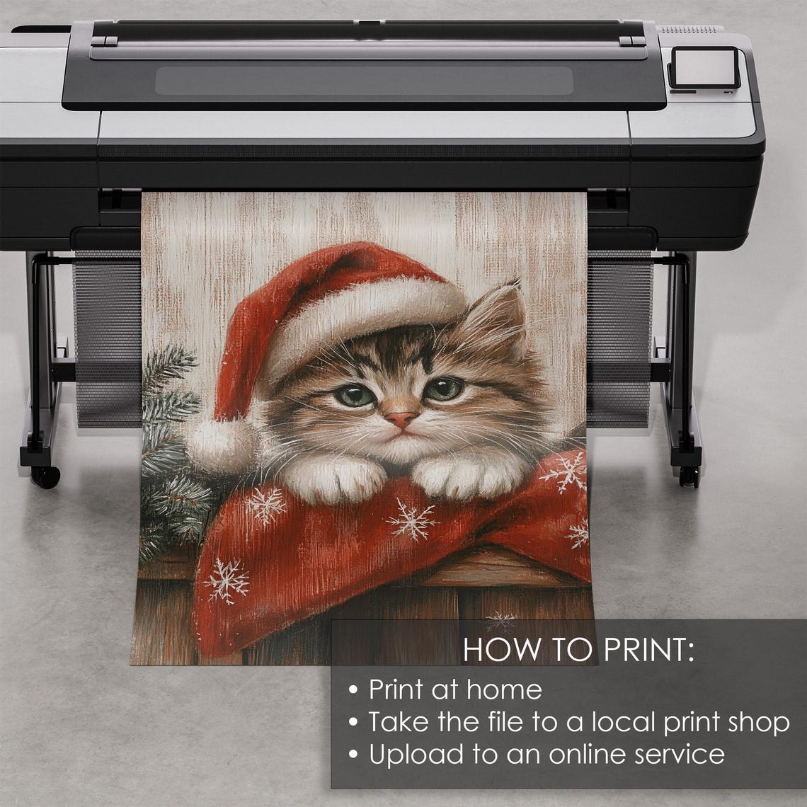 Tabby Kitten in a Santa Hat Peeking Over a Red Stocking Poster - Image 5