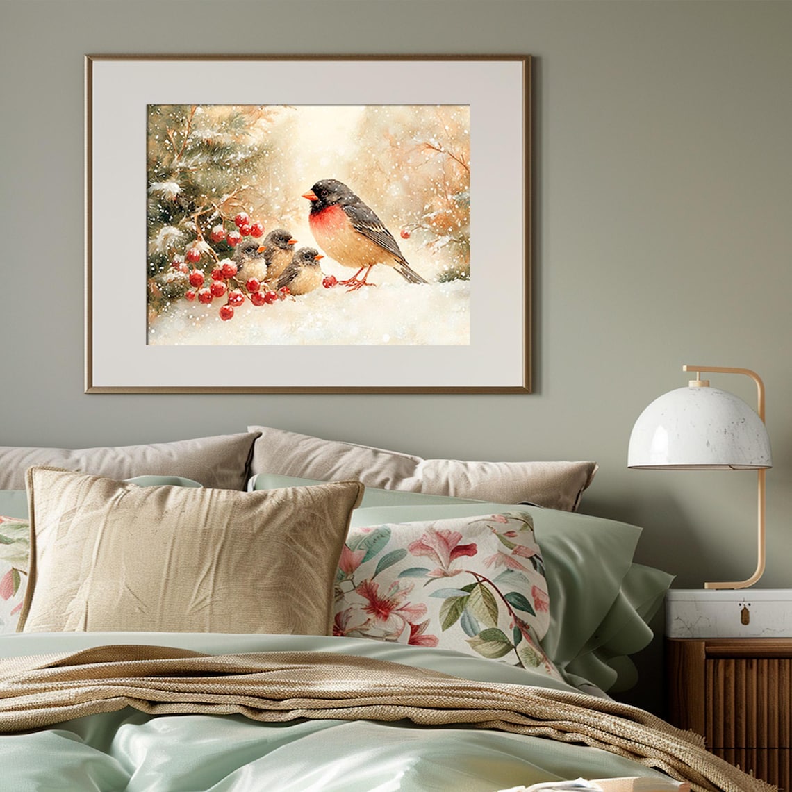 Songbirds Snowy Red Berries Winter Bird Family Nature Poster - Image 3