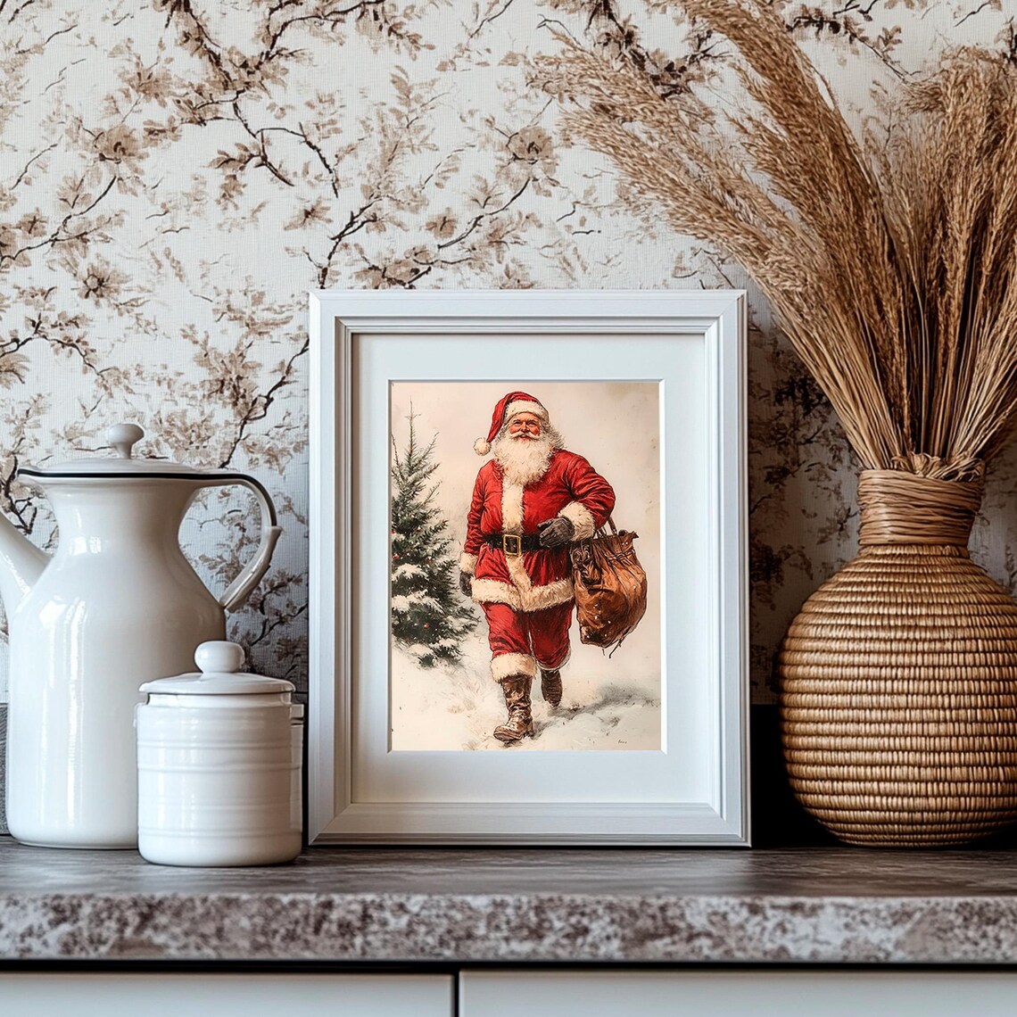 Retro Santa Claus Walking in Snow with Toy Sack Vintage Poster - Image 4