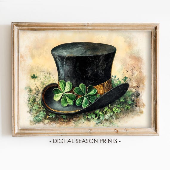 St Patricks Day Hat Print Vintage St Patricks Day Wall Art Rustic Irish Painting