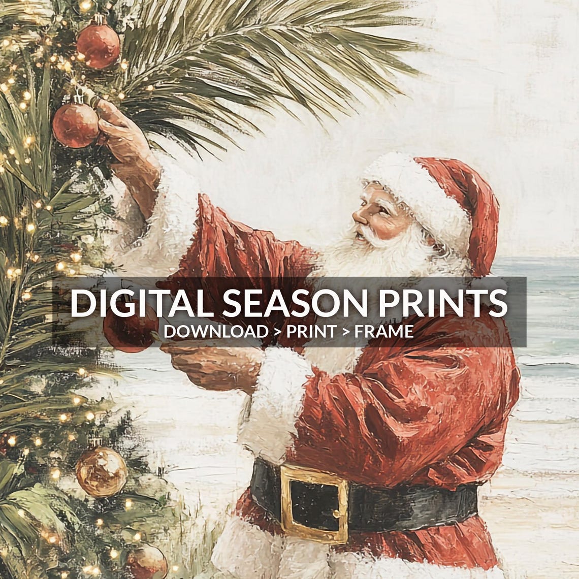 Santa Claus Decorating Palm Tree Tropical Beach Christmas Art Print - Image 6