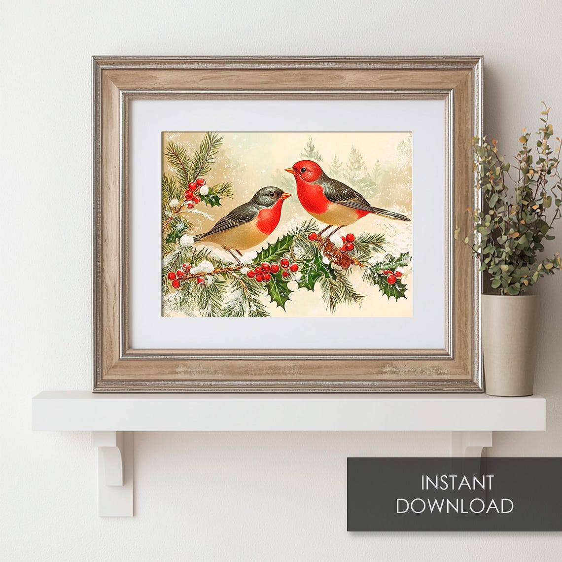 Red Birds on Snowy Holly Berries Winter Cardinal Christmas Poster - Image 6
