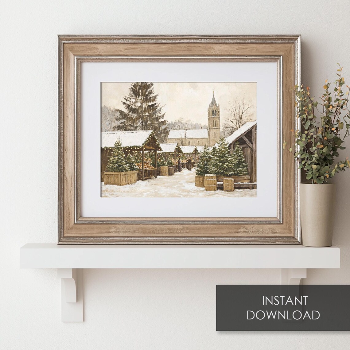Christmas Tree Market Square Gothic Church Vintage Winter Town Poster - Image 6