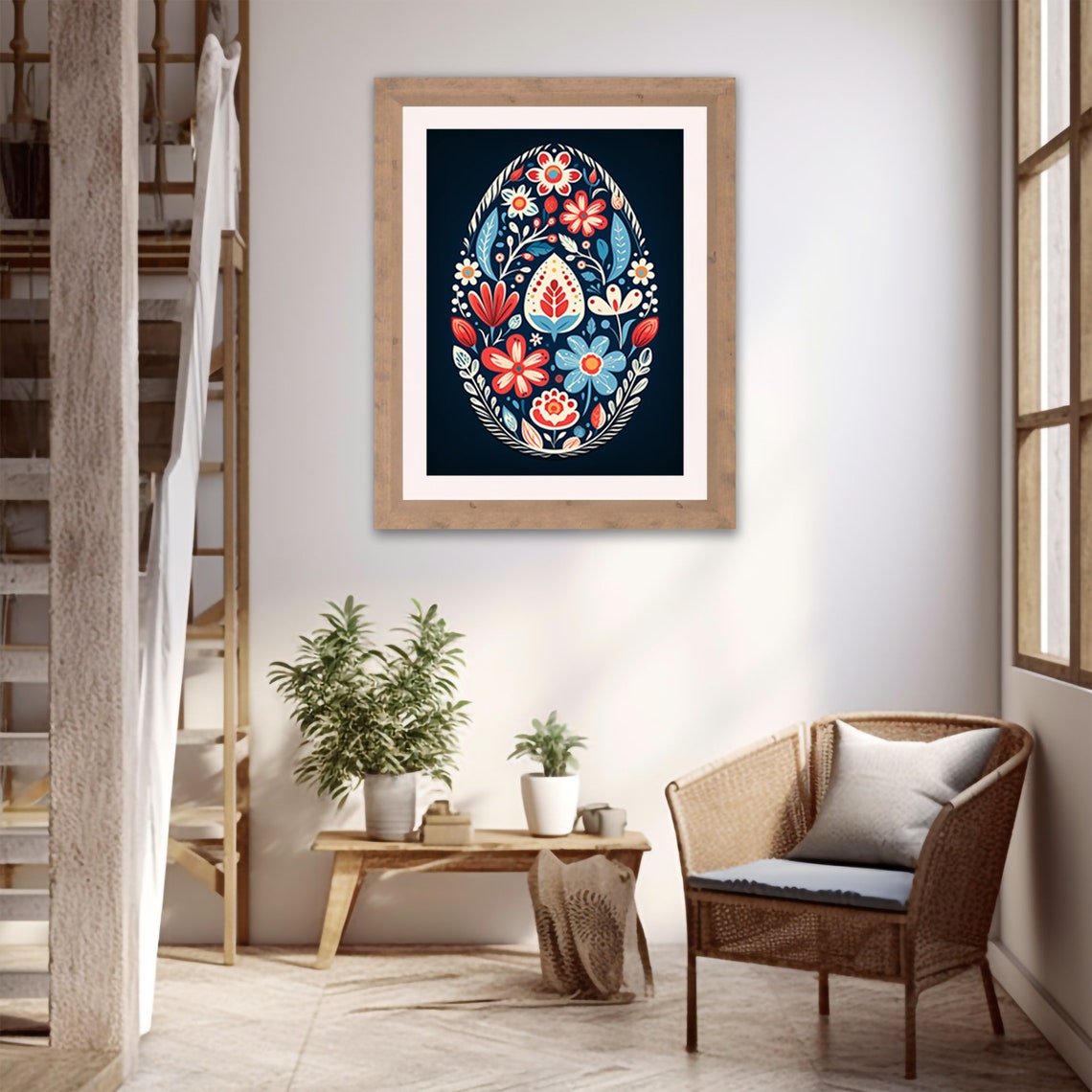 Scandinavian Folk Art Easter Egg Floral Painting on Dark Navy Poster - Image 4