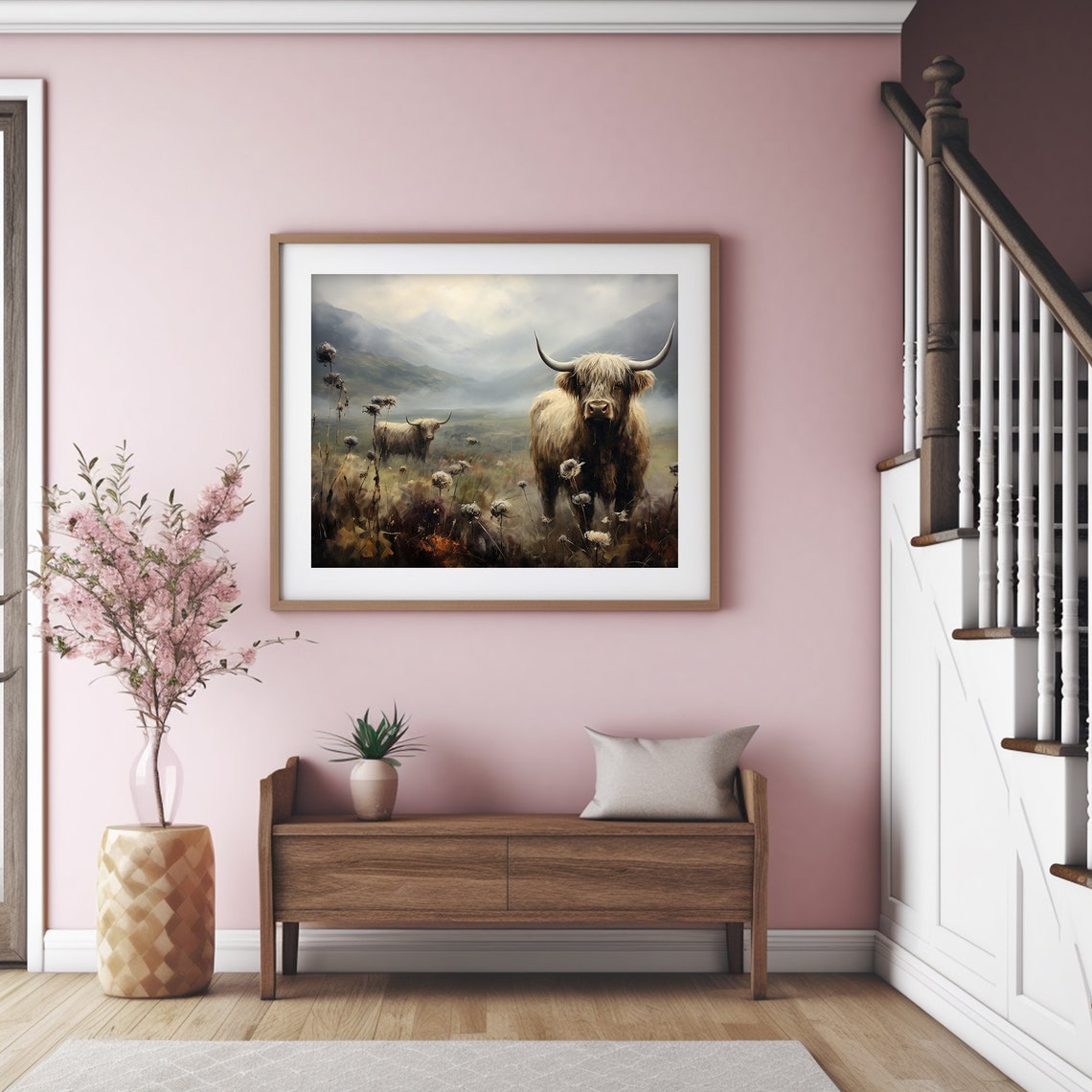 Highland Cows in Misty Meadow Vintage Scottish Landscape Poster - Image 5