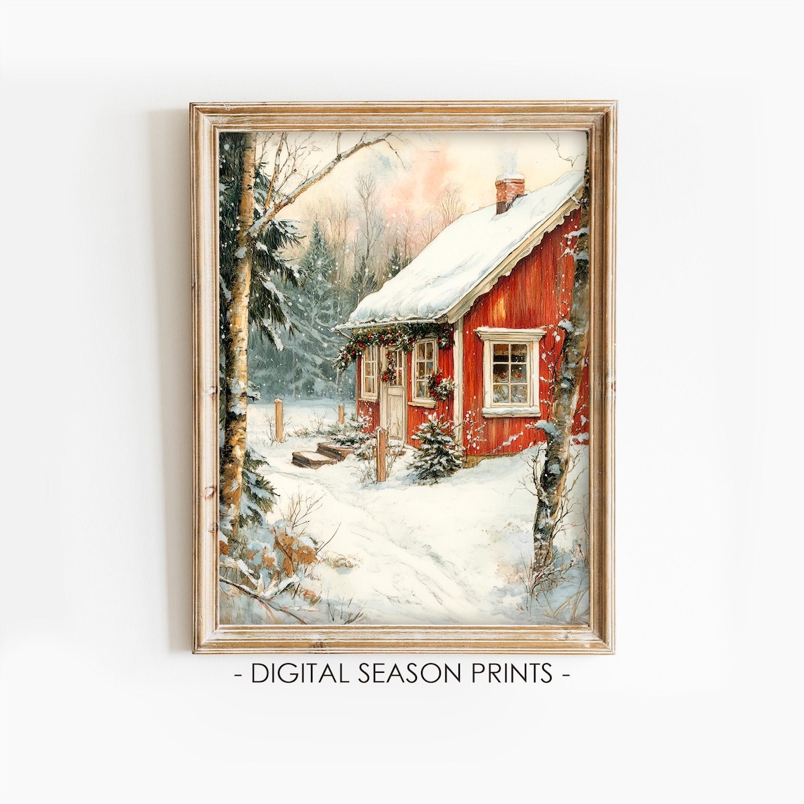 Vintage Christmas Cottage, Rustic Holiday Wall Art