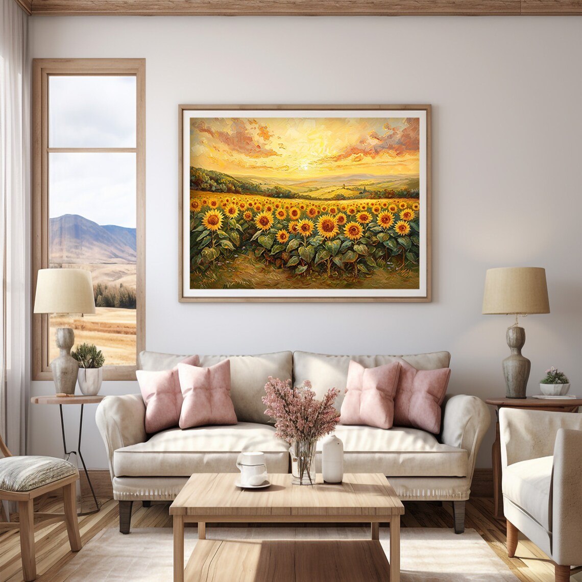 Sunflower Field at Golden Sunset Impasto Oil Painting Poster - Image 4