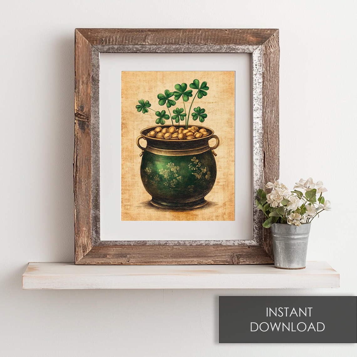 Pot Of Clovers Green Vase Vintage St Patrick's Day Botanical Poster - Image 6