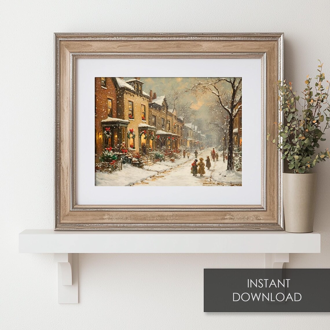 Snowy Christmas Street With Decorated Row Houses And Wreaths Poster - Image 6