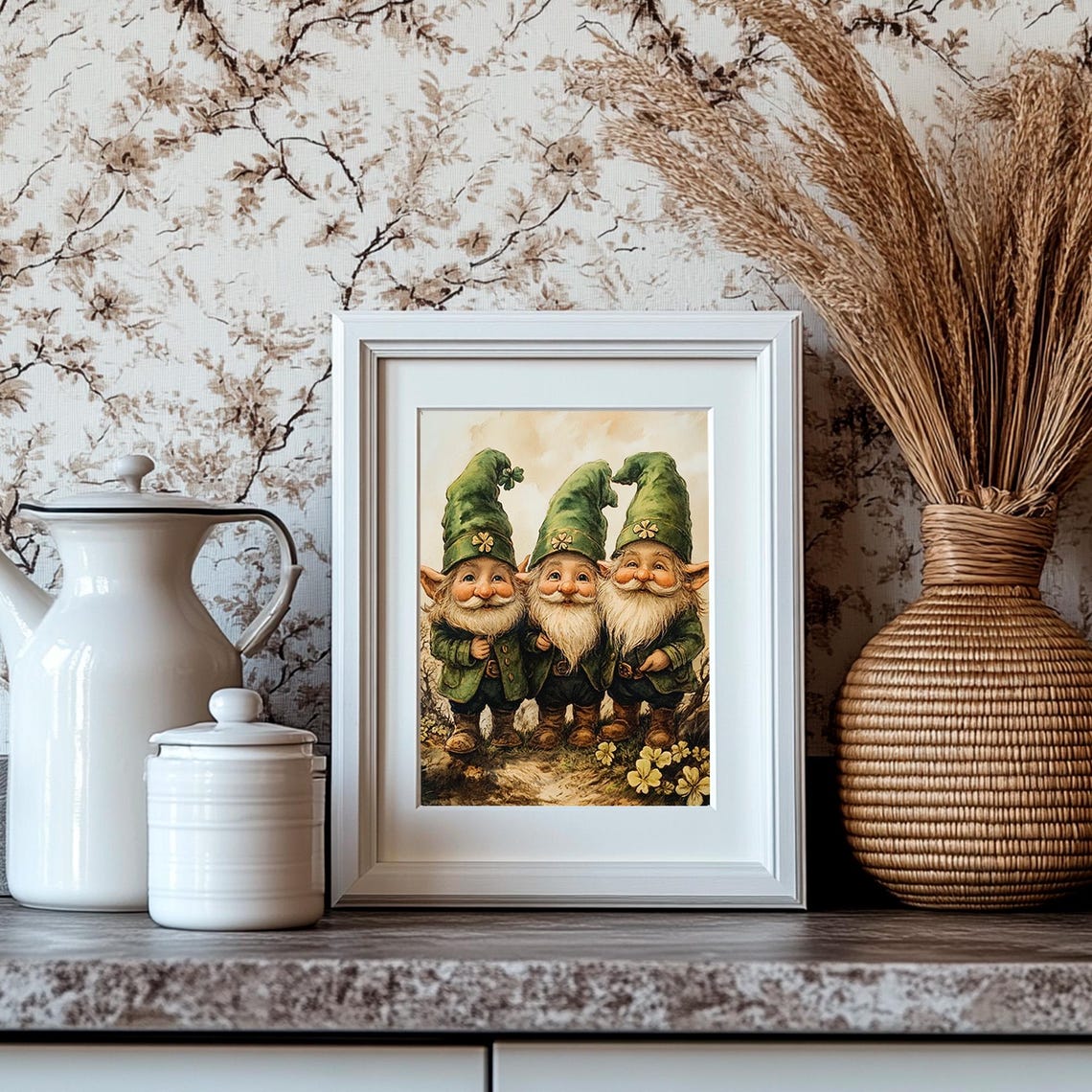 Three Irish Gnomes In Green Hats With Shamrocks St Patricks Poster - Image 4