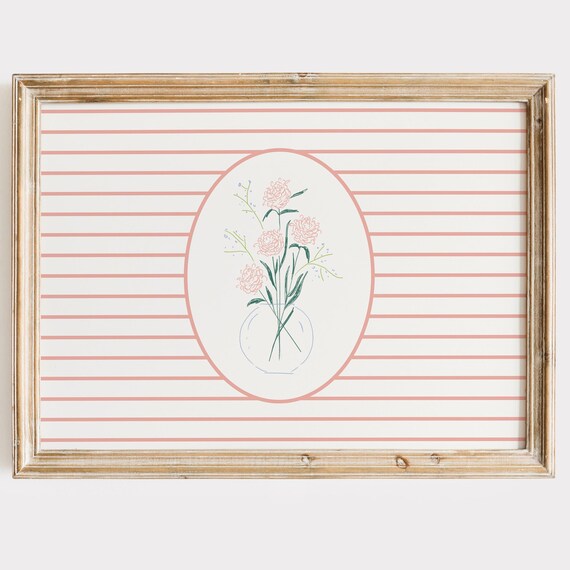 Pink Floral Botanical Print Preppy Room Decor