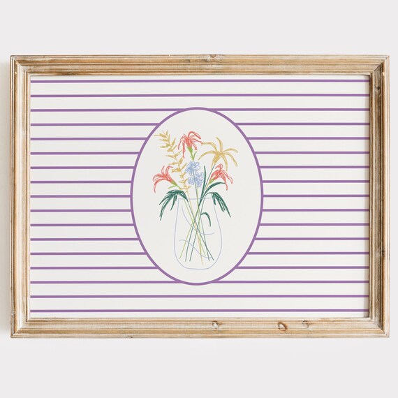 Coral Lily Blue Blossom Bouquet Purple Striped Botanical Poster