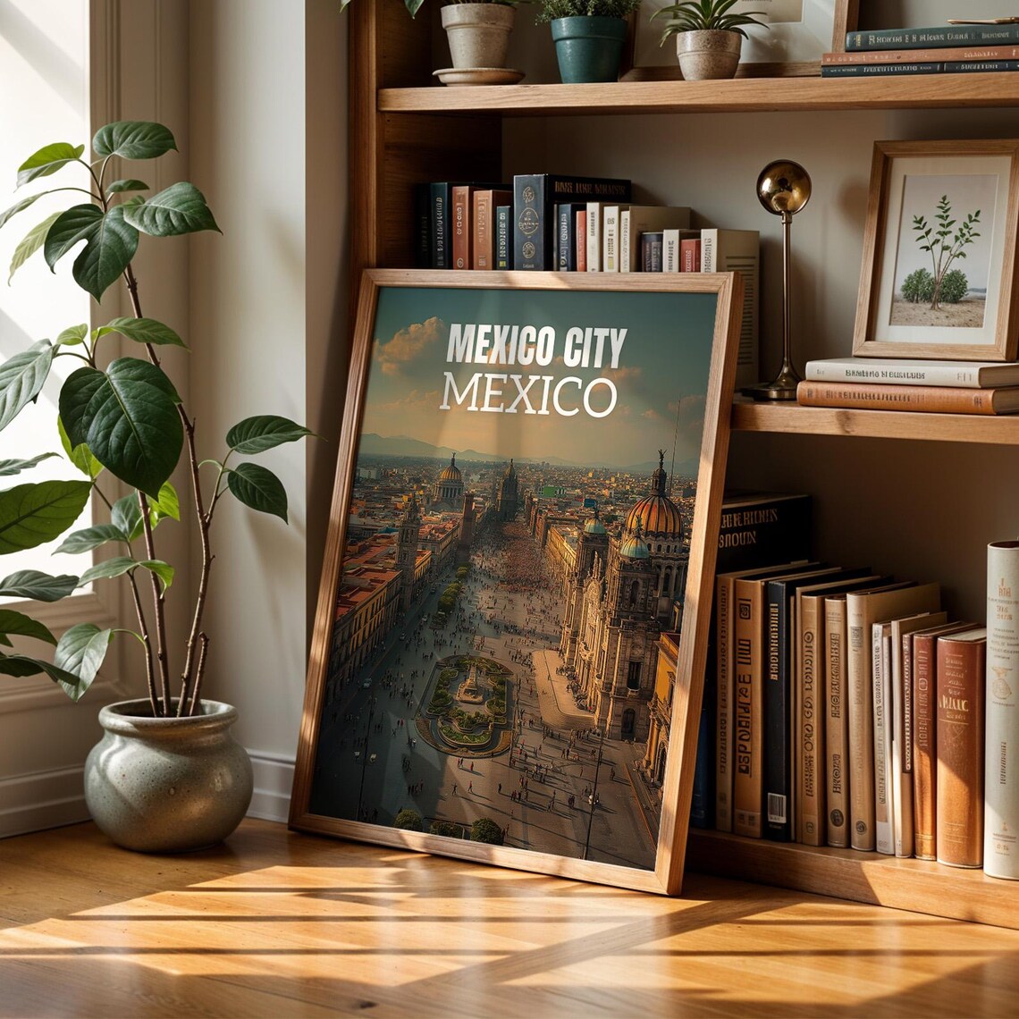 Mexico City Mexico Zocalo Cathedral Aerial Vintage Travel Poster