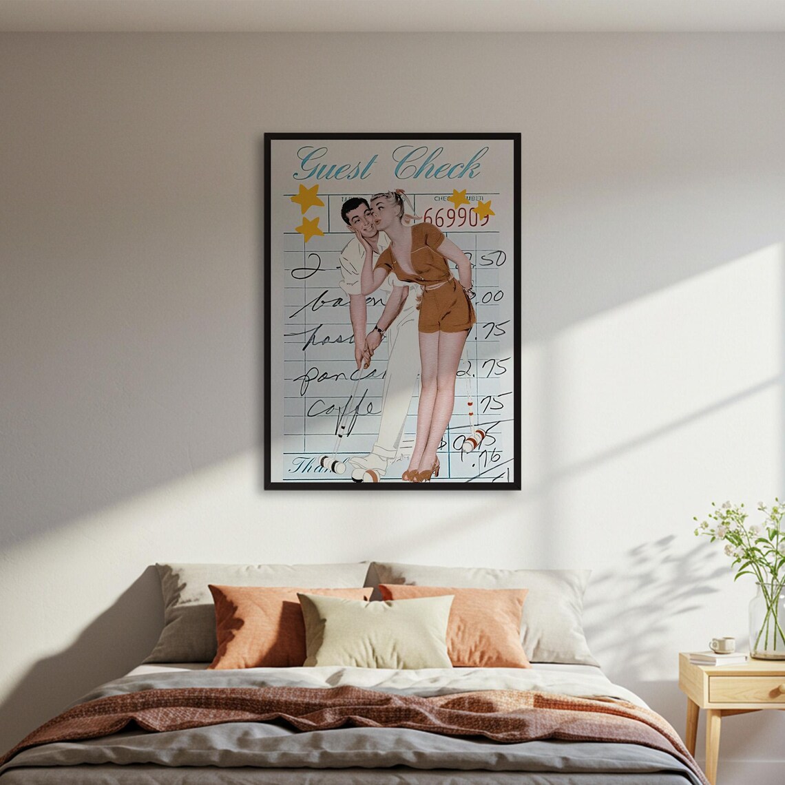 Guest Check Vintage Diner Receipt Retro Kissing Couple Art Poster