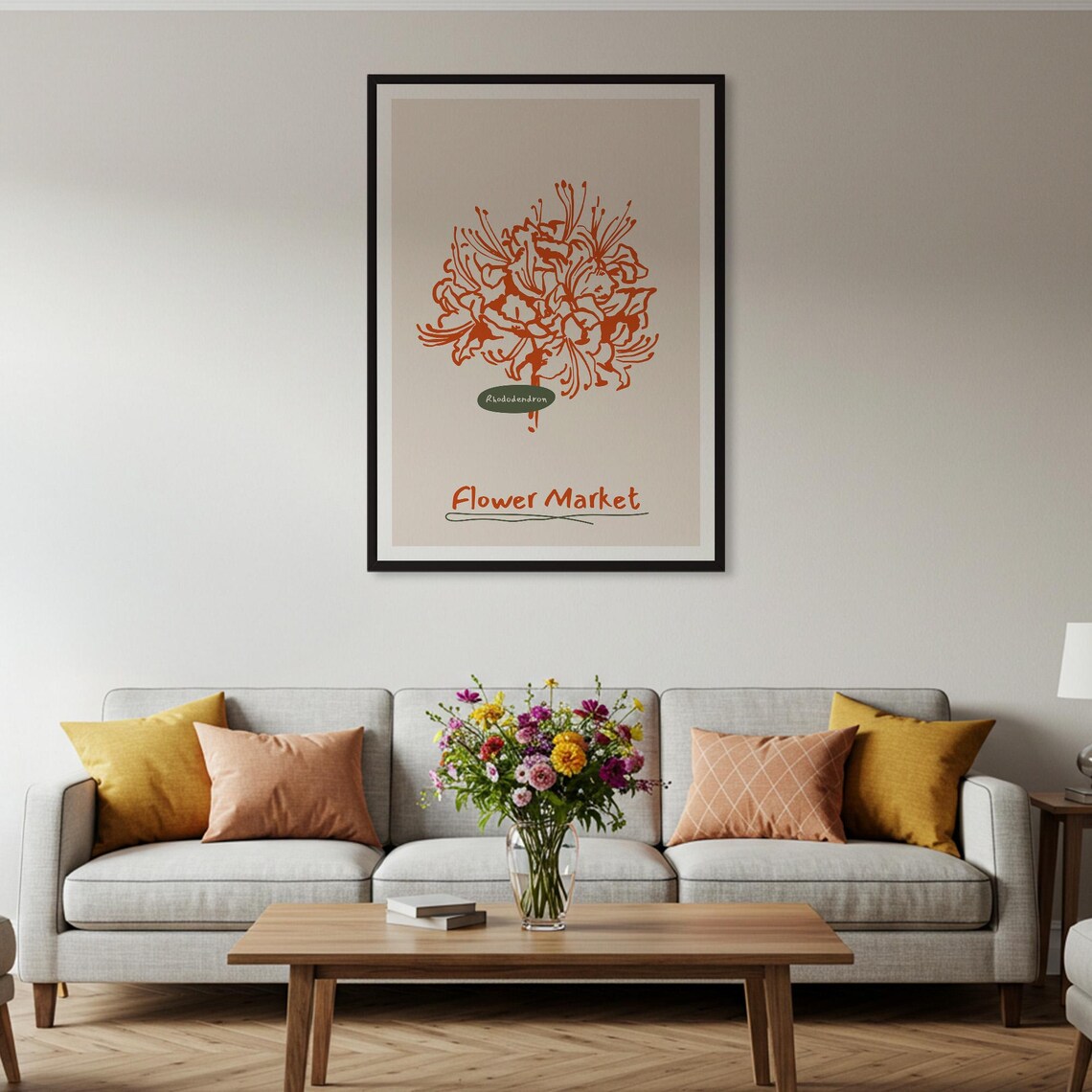 Rhododendron Flower Market Orange Detailed Line Art Botanical Poster - Image 2
